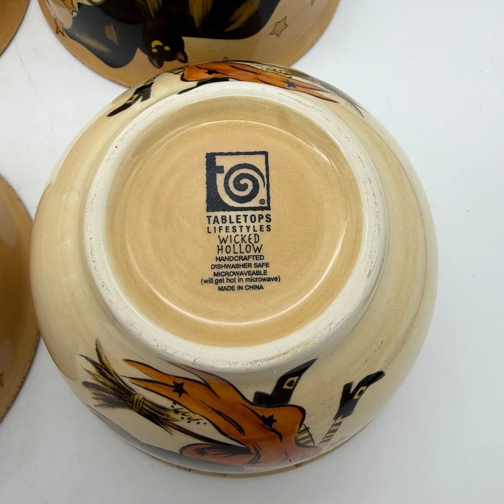 Tabletops Lifestyles Wicked Hollow Halloween Bowls Set 4 Dario Farrucci Cat Bat